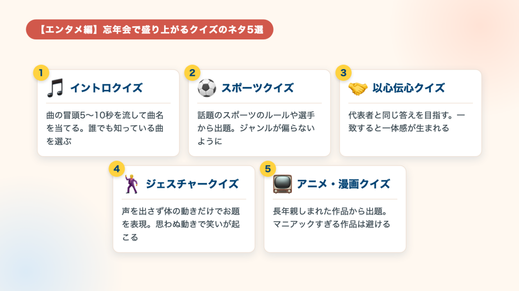 【エンタメ編】忘年会で盛り上がるクイズのネタ5選